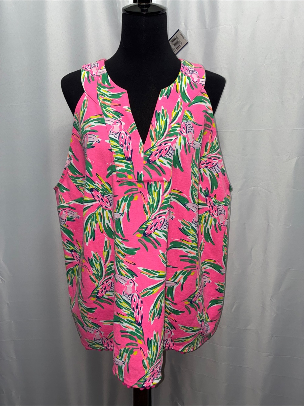 crown & ivy Hot Pink Tropical Parrot Print Tank Top Plus Size 3X
